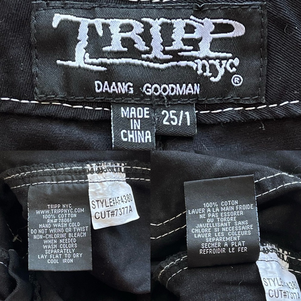 Tripp NYC Lolita Bondage Pants Lace Trim Chains Black White 25 EUC - Picture 6 of 10